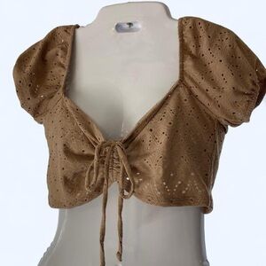 Antistar Women's Tan Eyelet Crop Top M